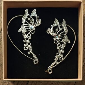 Sparkling Silver Butterfly Ear Cuffs